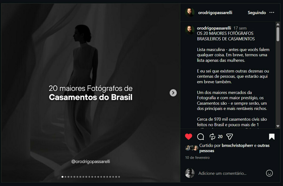 Willian Rafael é citado entre os 20 melhores fotógrafos de casamento do Brasil por Rodrigo Passarelli